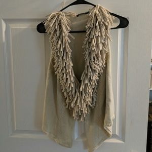 Nic & Zoe beige fringe sweater